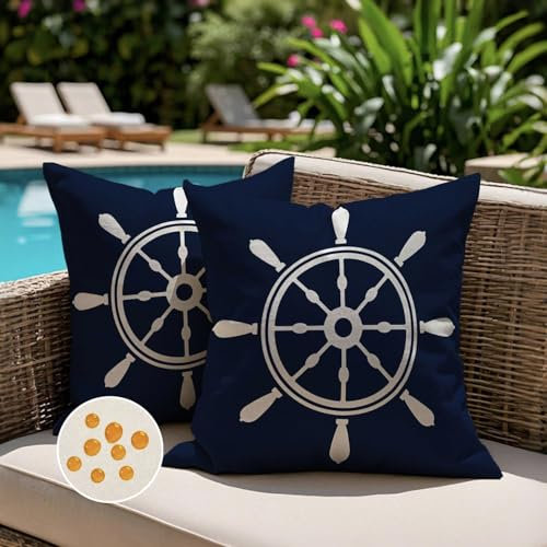 Jayusaror Kissenbezug Outdoor 45x45 Wetterfest Blau Kissenhülle Maritim Ruder Sommer Kopfkissenbezug Kissenbezüge Nautisch Kissen Zierkissenbezüge für Sofa Wohnzimmer Garten Deko，2er Set