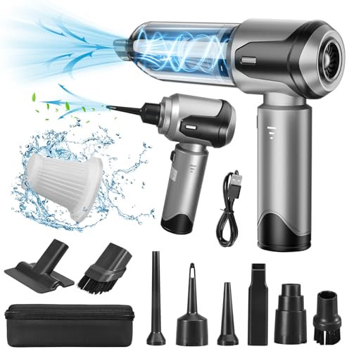 Grixz Aspiradora de mano, aspiradora de mano inalámbrica, 15000 Pa, mini aspiradora ligera y Air Duster, recargable portátil para coche, casa, oficina, cocina