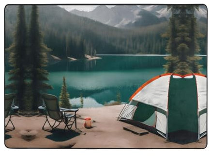 Teppich 203,2 x 147,3 cm – Serenity Lake Camping Druck Teppich für Wohnzimmer, Büro, Couchtisch, Bett, Balkon