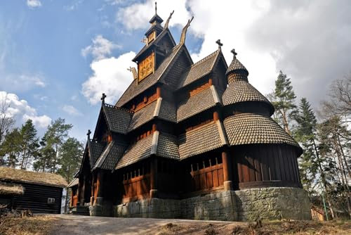 Puzzles für Erwachsene 1000 Teile Wikinger Mittelalter Holzstab Kirche in Oslo Norwegen Foto Familie Lustige Herausfordernde Urlaub Puzzles für Erwachsene Puzzle Geschenk für Frauen Männer Senioren