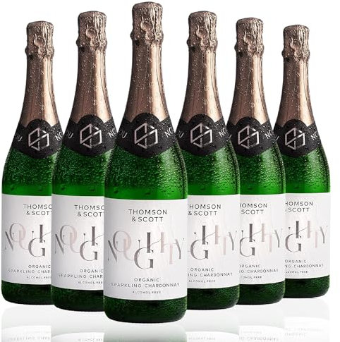 Thomson & Scott Noughty Organic Sparkling Chardonnay Alcohol Free Wine Case of 6 - Finest Non Alcoholic Wines - Alcohol-free Alternative to Prosecco and Champagne - Non Alcoholic Drinks