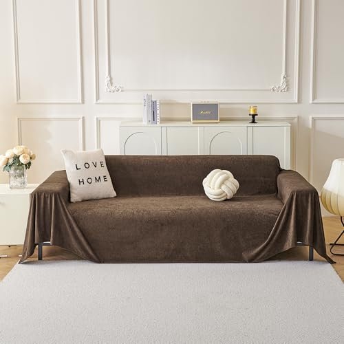 MYSKY HOME Sofa Überzug Kratzschutz Sofa Katze - Sofabezug 3 Sitzer, Sofaüberwurf Waschbar, Vielseitige Sofaschoner, Überwurfdecken für Sofa Schutzdecke, Couch Überzug 230 x 340cm, Braun