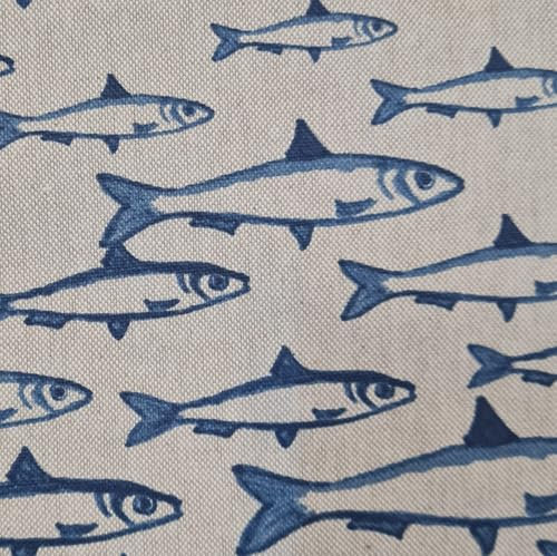 Stoff Meterware pflegeleicht Fische natur blau maritim Meer Hering Dekostoff Vorhangstoff Tischdeckenstoff