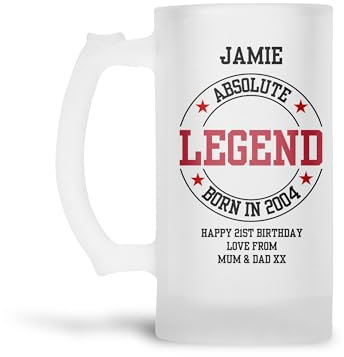 Personalised Frosted Beer Mug Glass Tankard (0.8 Pint) Absolute Legend Born Birthday Gift for Boys|Him|Son|Dad|Grandad 18th 21st 30th 40th 50th 60th 70th 80th