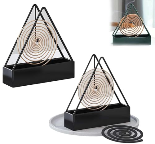 Lot de 2 porte-spirales anti-moustiques, en métal, portables, pour chambre à coucher, salon, cuisine, bureau (noir)