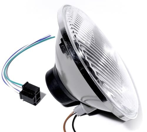 WTMT 7 Zoll H4 Scheinwerfereinsatz Universal Motorrad Auto US Car Harley Suzuki Abblendlicht Fernlicht Standlicht Echtglas ECE Zulassung Montagefertig 12 Volt Halogen Scheinwerfer