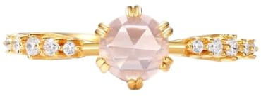 PVUVTNAHW 925 Sterling Silver Natural Rose Quartz Zirconia Diamond Adjustable Wedding Jewelry For Women