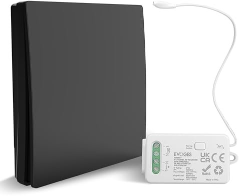 Evoges Firefly RF Kinetic Switch & Receiver Kit (Non Dimmable 5A Relay Receiver + 1 Gang Wireless Battery Free Light Switch, Black)