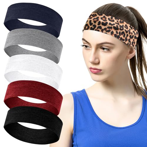 6 Stück Sport Haarband Damen rutschfest Stirnbänder für Frauen Atmungsaktiv | Dehnbare Haarbänder Schweißabsorbierend Headband, Breiter Haarreifen für Fitness, Laufen, Radfahren, Yoga, Workout - Unisex