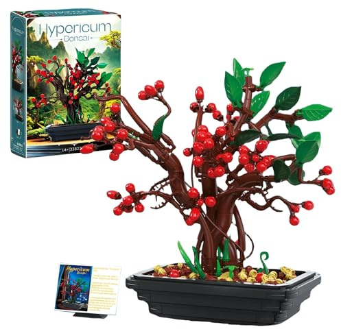 Botanicals Hypericum Bonsai Building Set, Artificial Plant for Indoor Home Décor, Creative Flower Potted Blocks Kit Surprise Birthday Gift for Adults Teens Over 14+(876 Pieces)