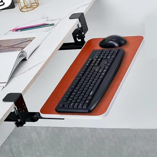 HPTHLY Wooden Keyboard Tray With C-Clamp, Ergonomic Pull-Out Desk Extender, Adjustable Keyboard Drawer For Under Desk, 65Cm/75Cm, White,Teak-75Cm*25Cm