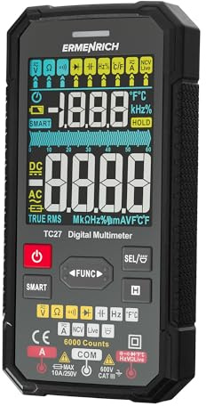 Ermenrich Zing TC27 Digitales Multimeter, AC/DC Strom, Kapazität, Frequenz, Tastverhältnis, Thermoelement, Widerstand, TRMS, Batterietest, 6000 Zählungen, NCV, VA-Display, Grafische Skala