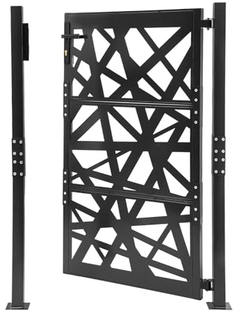 Gartentor Metall Schwarz, Gartentür mit Schloss, Sicherheitstor für Garten, Hoftor mit 180° Öffnung, Rostfrei und Abschließbar, Haustierschutz Gittertor, 105x150 cm