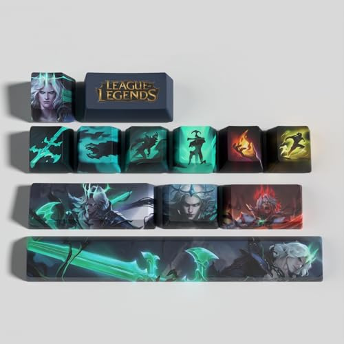 League Viego Lot de 12 Touches de Remplacement Thématiques, Conception Ergonomique Profil OEM en PBT, Une Mise à Niveau Esthétique pour Clavier Mécanique