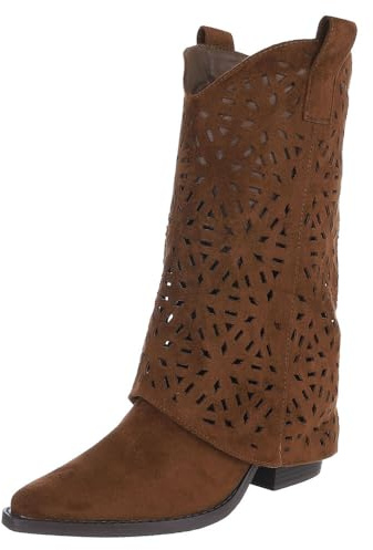 Ital Design Damen Stiefel mit Reißverschluss und Blockabsatz, spitze Form, Braun, Gr. 38
