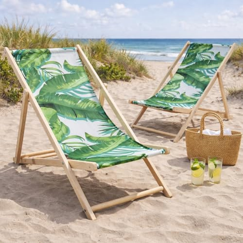 HAGO24 Strandliege Palme 3er Set Sonnenliege Gartenliege Liegestuhl Klappstuhl Holz Kiefernholz Polyester 3fach verstellbar faltbar Balkon Terrasse 120kg
