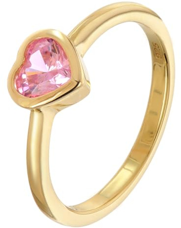 trendor Anello da donna con zircone rosa, argento 925 placcato oro | Anello in argento sterling placcato oro, anello con zirconi rosa, anello a cuore con pietra anello con zirconi design a cuore