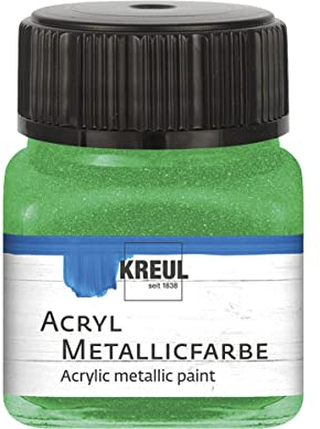 KREUL 77277 - Acryl Metallicfarbe, 20 ml Glas in grün, glamouröse Acrylfarbe mit Metalliceffekt auf Wasserbasis, cremig deckend, schnelltrocknend und wasserfest