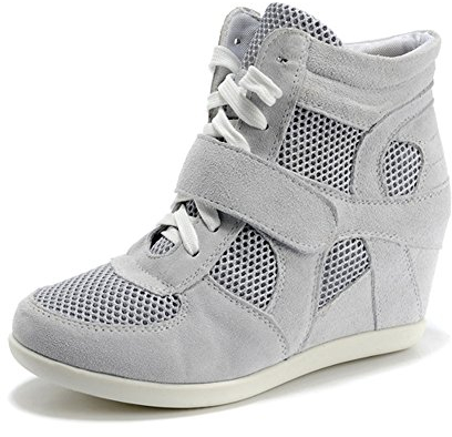 rismart Donna Zeppa Hook & Loop Caviglia Inteligente Tessuto Pelle Scamosciata Sneaker Scarpe 8522-2(Grigio,EU39)