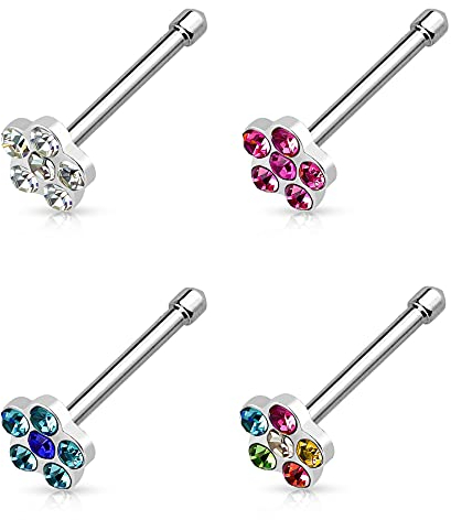 Paula & Fritz® Nasenpiercing-s Stecker Piercing-s Nase Silber Nasen-Ring Nostril Spirale Nasenflügel Schmuck Chirurgenstahl Kristall Set 0,8-mm 6-mm