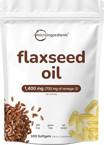 Flaxseed Oil 1,400mg, 300 Liquid Softgels | Flaxseed Oil Supplement with Omega 3, 6, & 9 Fatty Acids + DHA & Alpha Linolenic Acid (ALA) | Fish Free Omega Source | Non-GMO