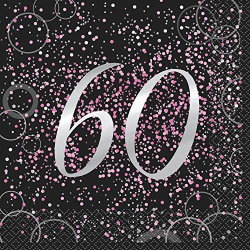 Unique Party 57473 - Glitz Pink Foil 60th Birthday Paper Napkins, Pack of 16