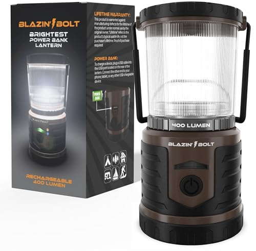 Blazin' Bolt USB Rechargeable Lantern Torch | 400 Lumen | Battery Bank Charges Phones | Emergency, Storm, Blackout | 400 Hour Runtime (Taupe)