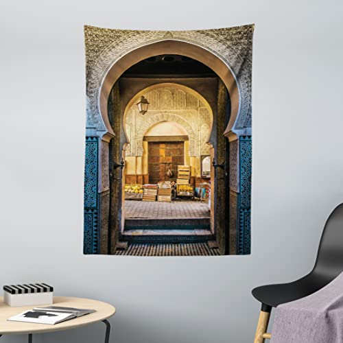 ABAKUHAUS Marokkanisch Wandteppich, Altes marokkanisches Motiv aus Weiches Mikrofaser Stoff Waschbar ohne Verblassen Digitaldruck, 110 x 150 cm, Blue beige