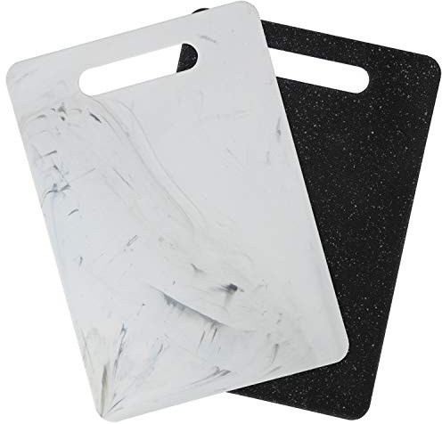Lily's Home Kitchen Cutting Board (2-Piece Set) with Handles and in Marble Finish | BPA-Free Plastic, Non-Porous, Dishwasher Safe