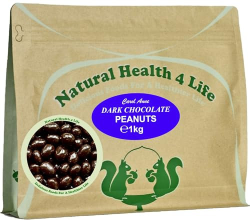 Natural Health 4 Life Carol Anne Confectionery Dark Chocolate Peanuts 1kg – Chocolate Covered Peanuts in Resealable Pouch, 16.6g Protein/100g, Vegetarian Snack for Parties, Baking, Events (1 Pouch)