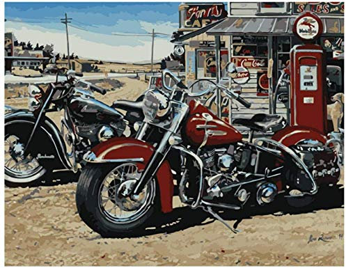 ZHXXFD Peinture par Numéro Adulte Moto Rétro Cool Nature Morte DIY Peinture À l'huile Couleur Toile Acrylique Grand Format Art Cadeaux Enfant avec Cadre 40X50CM
