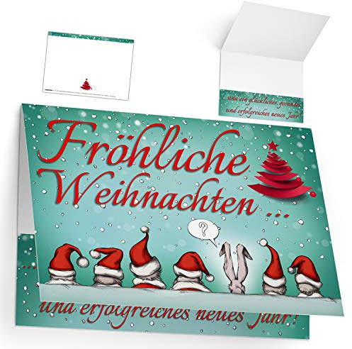 Weihnachtskarten Set (12 Stück) WEIHNACHTSMÜTZEN - lustige Klappkarten - ideal privat & geschäftlich - Frohe Weihnachten Karten von BREITENWERK