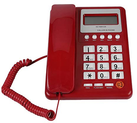Schnurgebundenes Telefon mit großen Tasten für Zuhause, Hotel, Büro | Anruferidentifikation Anzeige Wahlwiederholung DTMF FSK Autoerkennung ABS Material Rot
