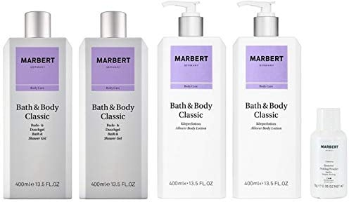Marbert Bath & Body Classic Körperlotion 2 x 400 ml + Duschgel 2 x 400 ml + Enzyme Peeling Puder 10 g Gratis