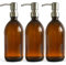 Amber Glass Bottles 500ml Soap Dispenser with Metal Pump (BPA-Free) Brown Glass Empty Soap Dispensers – Reusable Refillable Eco friendly, Sustainable Living/Gift (Brushed Steel, 3)