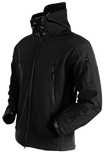 MakingDa wasserdichte Herren-Jacke, lässiger Kapuzenmantel, gefüttert mit Softshell-Fleece, Laufjacke, Jacke im Camouflage-Look, für Arbeit, Angeln, Jagd, Klettern, Schwarz , XL