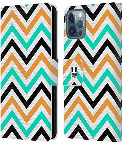 Head Case Designs Blaugrün Und Orange Neon Zigzag Leder-Wallet-Hülle Kompatibel mit Apple iPhone 12 / iPhone 12 Pro