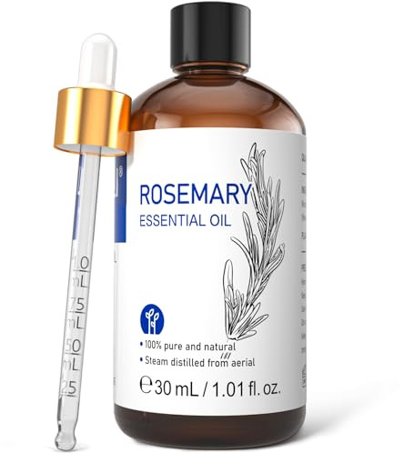 HIQILI Rosemary Essential Oil for Hair, Skin Care & Aromatherapy | Add to Diffuser for a Refreshing Atmosphere, Blend Into DIY Candles and Sprays for an Uplifting Scent —30mL / 1.01 fl oz