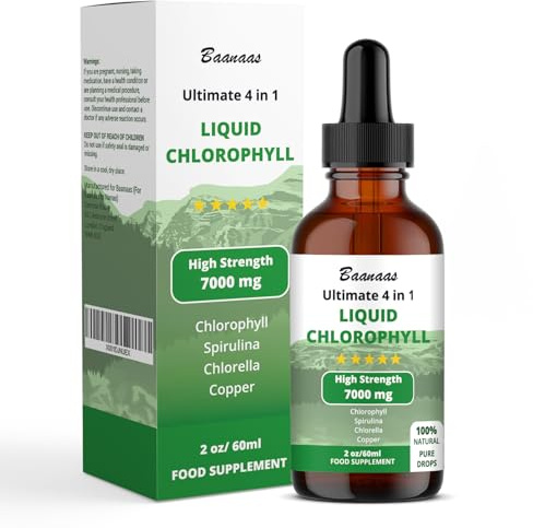 LIPOSOMAL Chlorophyll Drops, Chlorophyll Liquid, Face and Body Cleanser, Alcohol Gluten-Free Liquid Chlorophyll | Energy Supplement, Immune Support, Natural Deodorant, 60ml, Baanaas