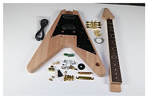 KLKL Selbstbau Gitarrenkit 1Set E-Gitarren- Kit 22 Gitarre-Nacken- Gitarrenkörper Mahagoni- Palisander V-Form E-Gitarren-Bausatz