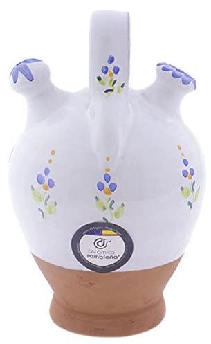 CERÁMICA RAMBLEÑA | Botijo de barro | Botijo infantil | Botijo original | Botijo decorativo | Botijo Modelo D04 | 100% Hecho a mano | 0.4 litros | ECO