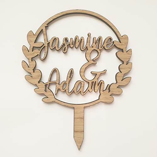 Personalised Cake Topper - Wedding - Engagement - Anniversary - Oak Wooden - Perfect for a Party Decoration - Add any names!