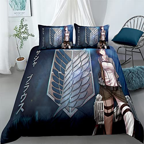 ZGXWD Anime Attack on Titan Bettwäsche, Bettbezug, weich und bequem, 3-teiliges Mikrofaser-Set (A1,135x200cm+50x75cm x2)