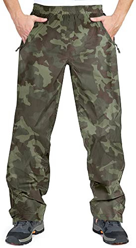 33,000ft Men's Waterproof Trousers Lightweight Breathable Rain Overtrousers with Pockets, Outdoor Windproof Rain Pants for Golf Walking Hiking Fishing Camouflage Green XL/32 Inseam