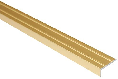 Effector Selbstklebend Treppenkantenprofil, 180 cm, 25x10 mm, Gold, Aluminium Bodenübergangsprofil, Übergangsleiste, Treppenschutzprofil, Treppenkantenschutz Aluwinkel Geklebt