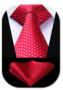 HISDERN Cravate à carreaux pour homme avec mouchoir tissé classique pour homme Cravate rouge et pochette de costume Ensemble affaires de mariage