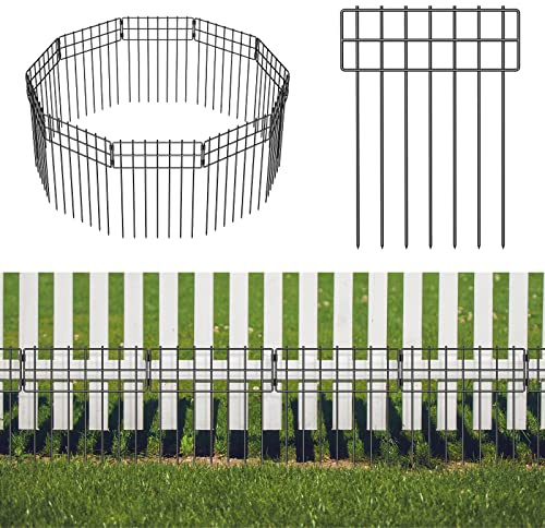 10 Pack Animal Barrier Fence, 17 in(H) X 10 Ft(L) No Dig Garden Decorative Fencing, Rustproof Metal Wire Panel Garden Fence Border for Dog Rabbits Ground Stakes Fence and Outdoor Landscape Yard