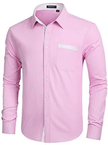Enlision Men Shirts Long Sleeve Smart Casual Light Pink Shirts for Men UK Stain Large Oversized Non-Iron Breathable for Autumn Winter New Year 4XL
