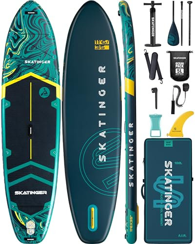 Skatinger 11'6×35 Super Wide Inflatable Stand Up Paddle Board, Ultra Stable Wide SUP for 2+1 People/Family/Big Size w/Shoulder Strap, 100L Backpack, All-Round Sup Board, US Fin