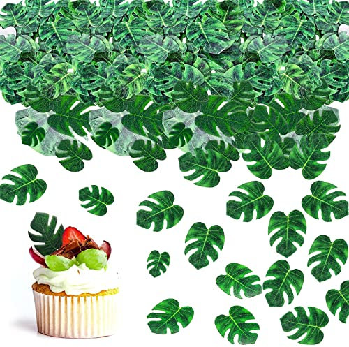 80 Stück Essbare Tropische Schildkrötenblätter Cupcake Topper,essbare Blätter,Essbare Blumen Cupcake Topper für Sommer Tropischen Party Themenkuchen,Dschungel Deko